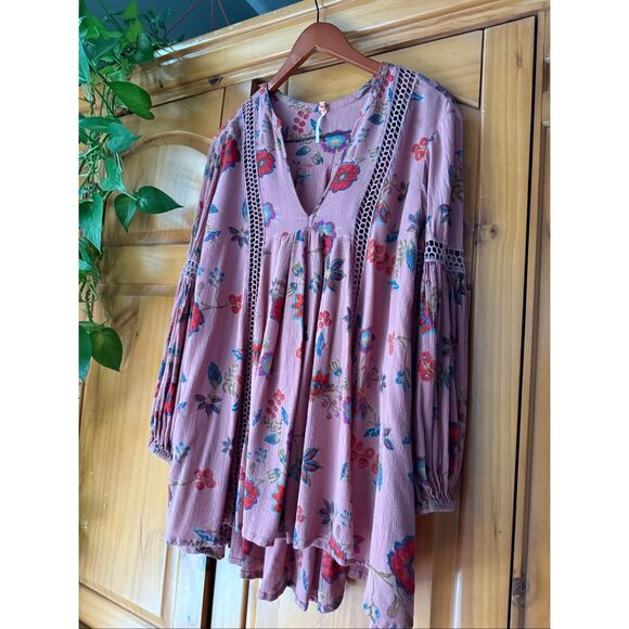 Free People Floral Crochet Inset Tunic Dress”SZ SP - Picture 4 of 14